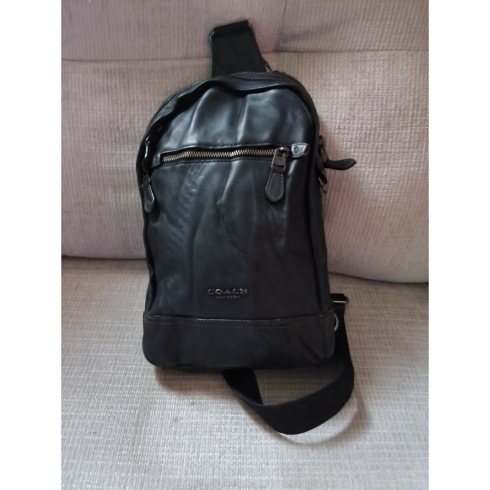 26. Coach Charles Pack Black Leather Sling Crossbody Bag F37598